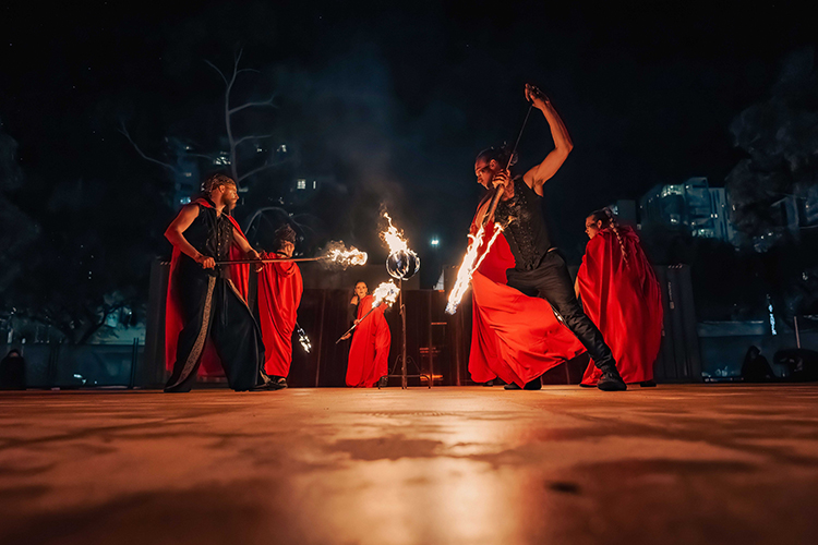 Fire performance at UNSEEN Winter Solstice Fire Festival 2023, event by Dragon Mill, Light Square and West End, Adelaide, photo by TYR.Explorer